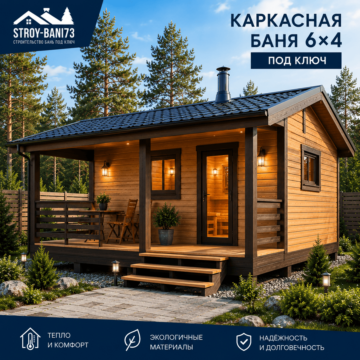 Каркасная баня 6 на 4 под ключ в Ульяновске