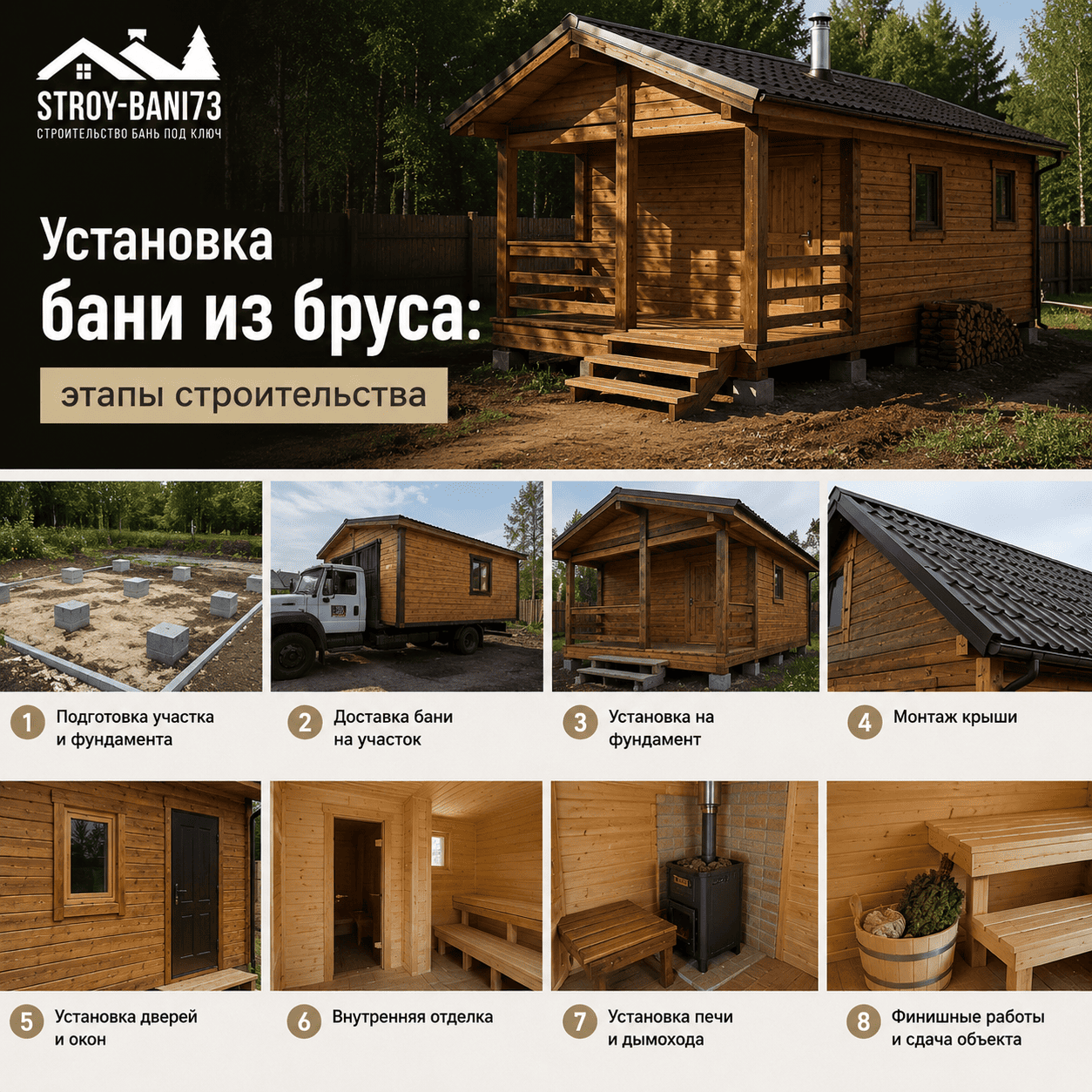 Установка бани из бруса — этапы строительства